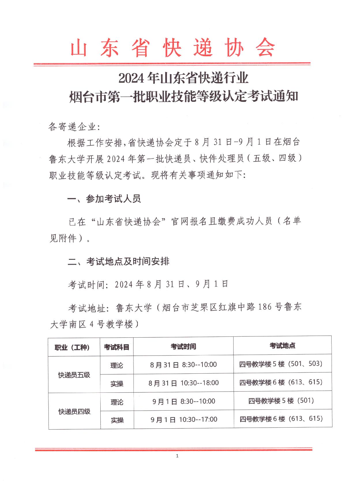 2024年山東省快遞行業(yè)煙臺市第一批職業(yè)技能等級認定考試通知_1.JPG